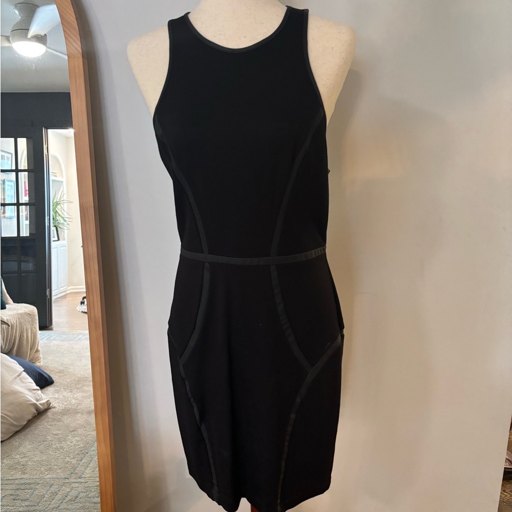 Charlie Jade Elegant Black Sleeveless Dress with Leather Trim